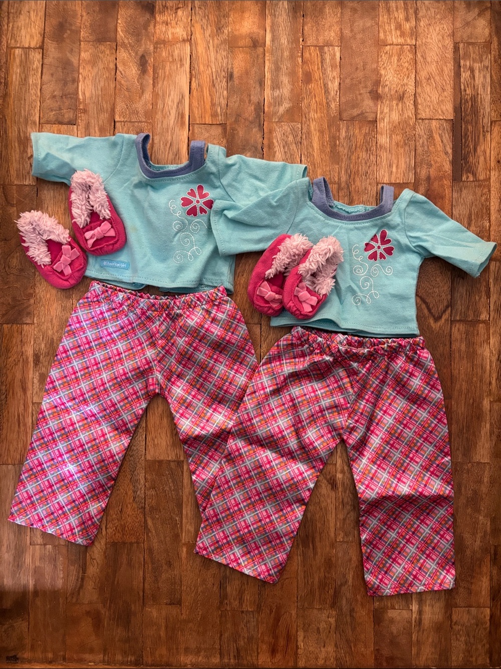 Set of 2 American Girl Petals and Plaid PJ's Pajamas Set Outfit FOR 18" Dolls